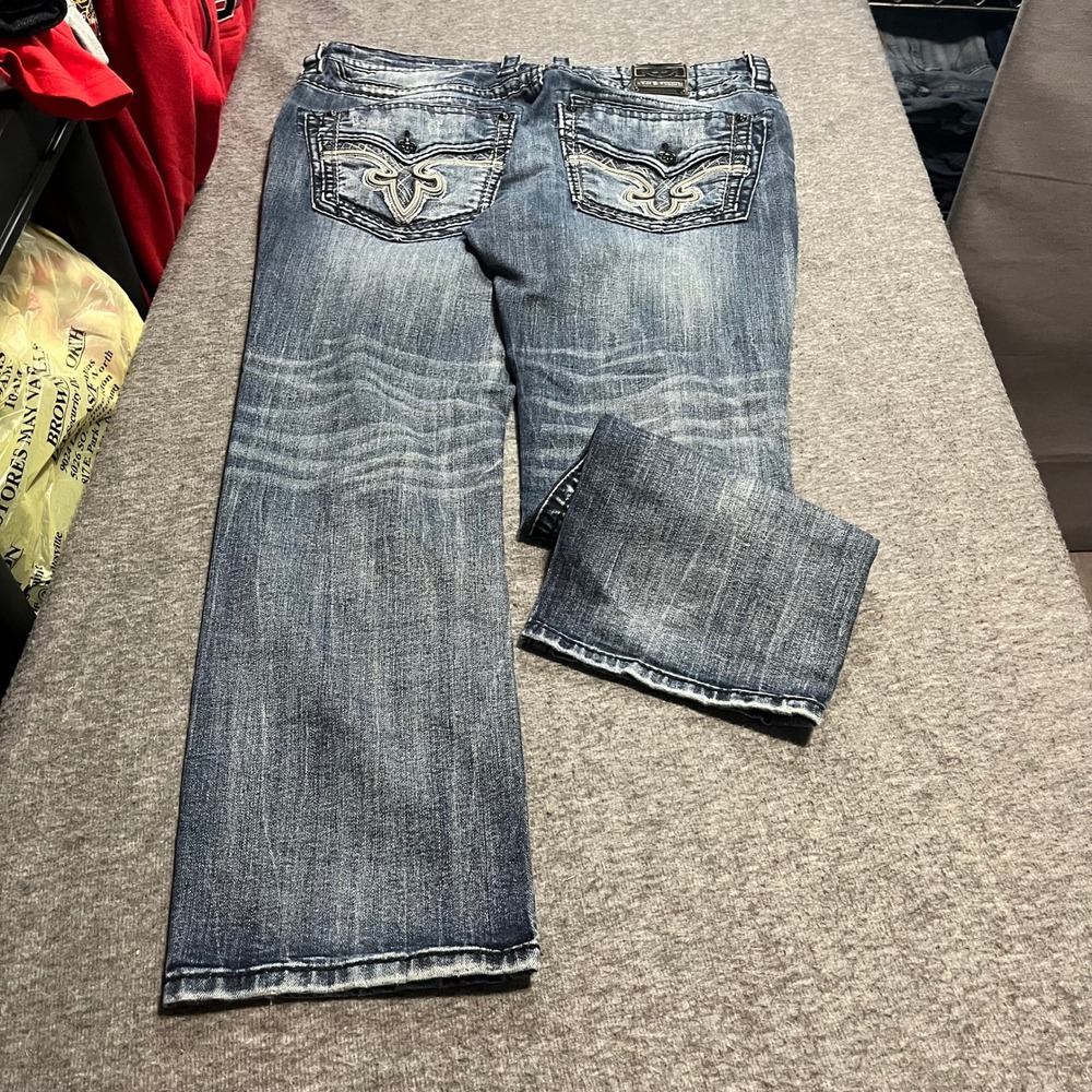 Rock Revival Salim Relaxed Straight Distressed Jeans Mens 38x32 Baggy Bootcut